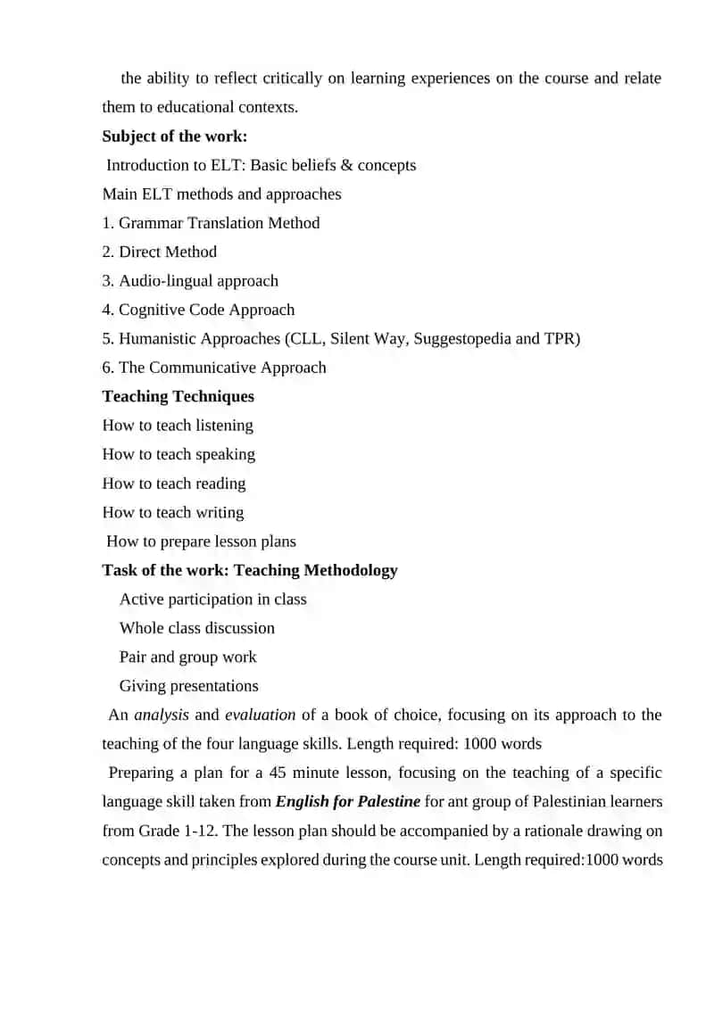English Language Teaching Methods Course 3