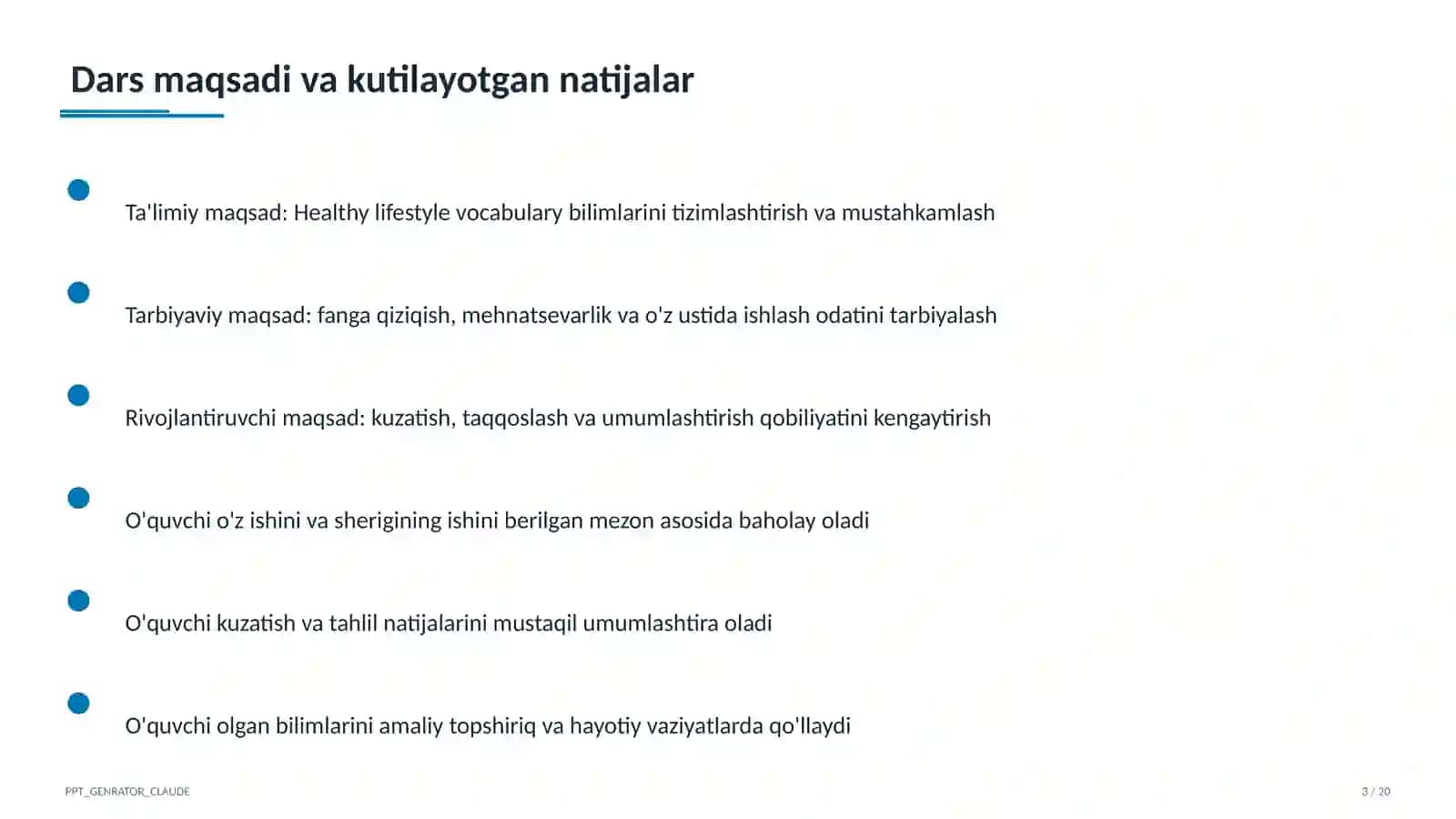 Healthy lifestyle vocabulary (7-sinf) 3