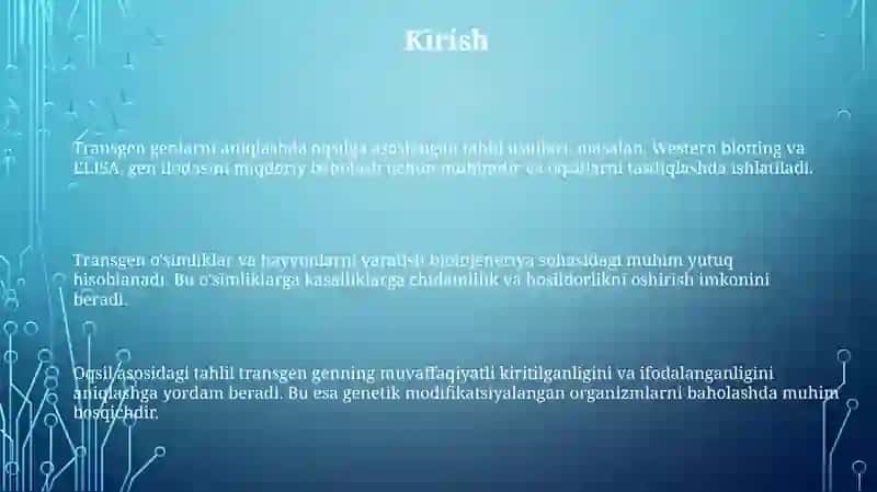 Transgen genlarni aniqlashda oqsil boʻyicha tahlil qilish 3