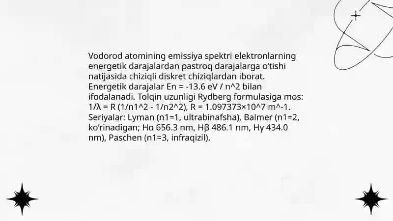 Vodorod va boshqa elementlar spektrlari 3