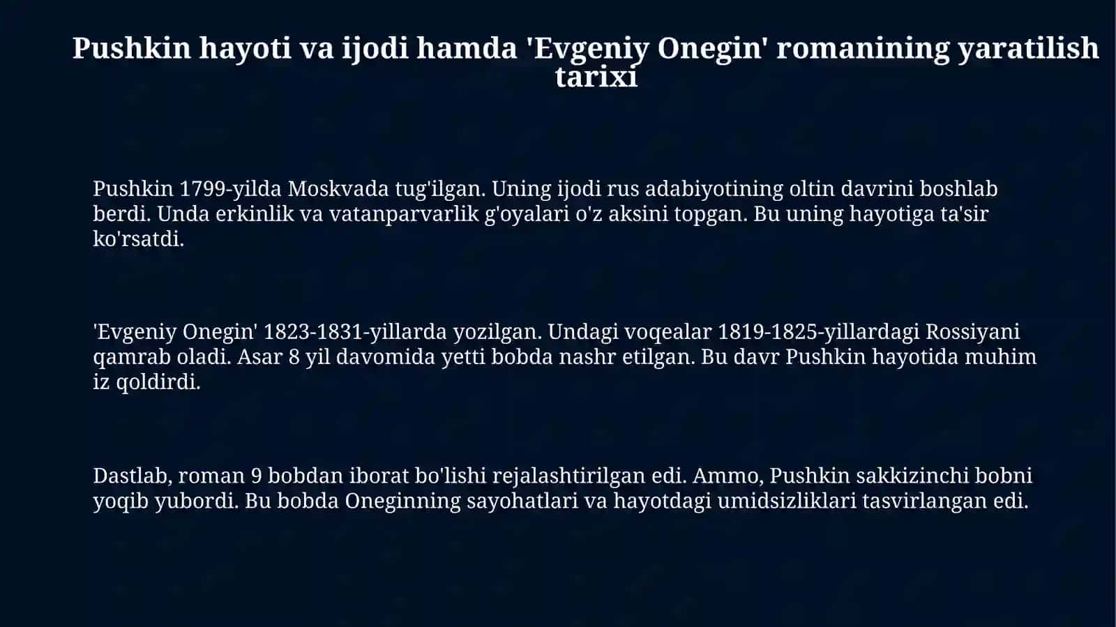 Pushkin. Evginiy Onegin asari 3