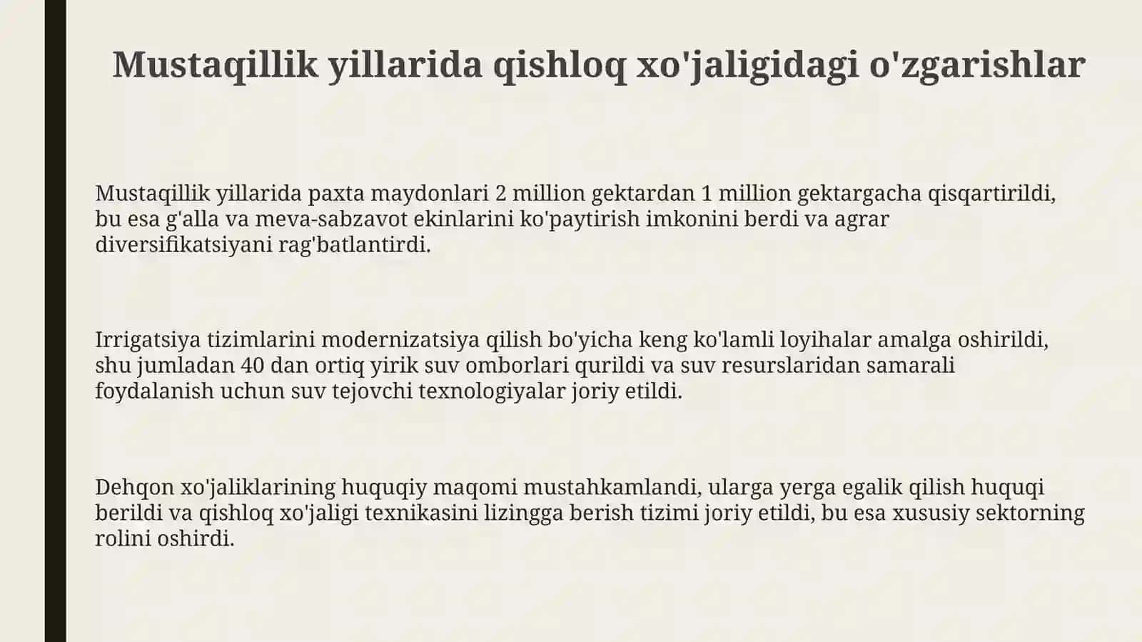 Mustaqillik yillarida qishloq xo'jaligidagi o'zgarishlar 3