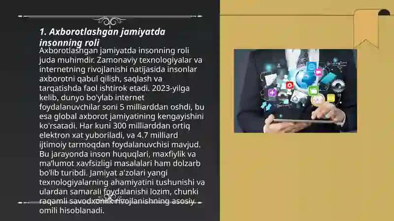 Axborotlashgan jamiyatda inson. Axboriy madaniyat va uni shakllantirish. 3