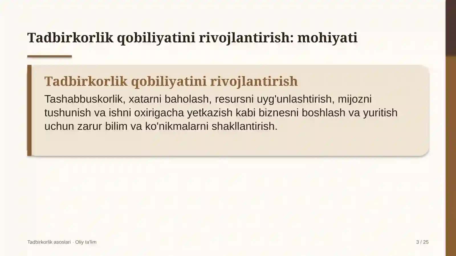 Tadbirkorlik Asoslari · Oliy Ta'lim 3