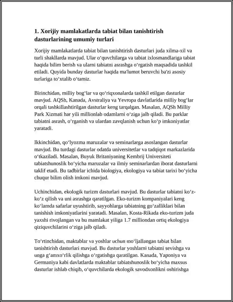 Mavzu: XORIJIY MAMLAKATLARDA TABIAT BILAN TANISHTIRISH DASTURLARI 3