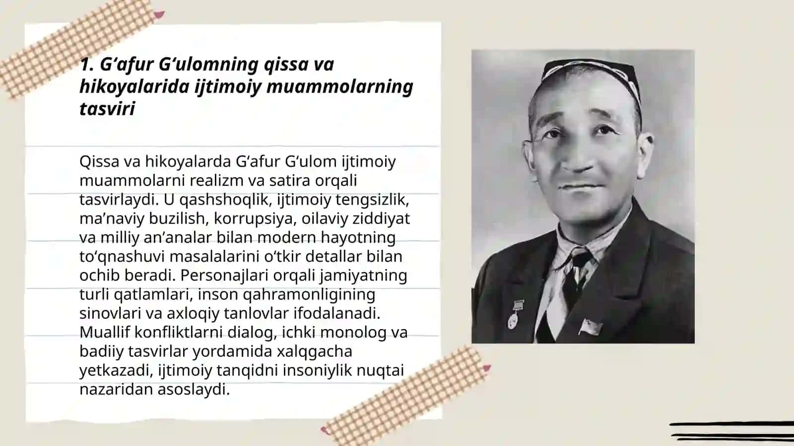 G'afur G'ulom  qissa va hikoyalari tahlili 3