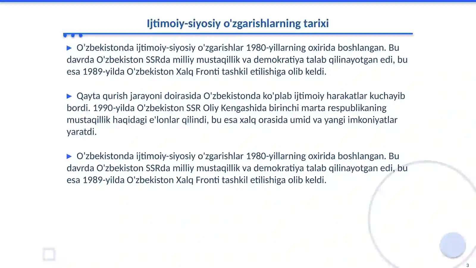 Ijtimoiy-siyosiy o'zgarishlar tarixi 3