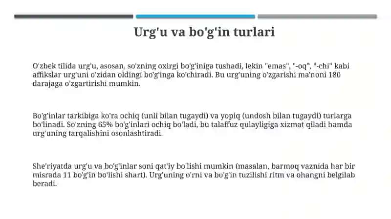 Ifodali o'qish vositalari: urgʻu va bo'g'in turlarini tahlil qilish 3