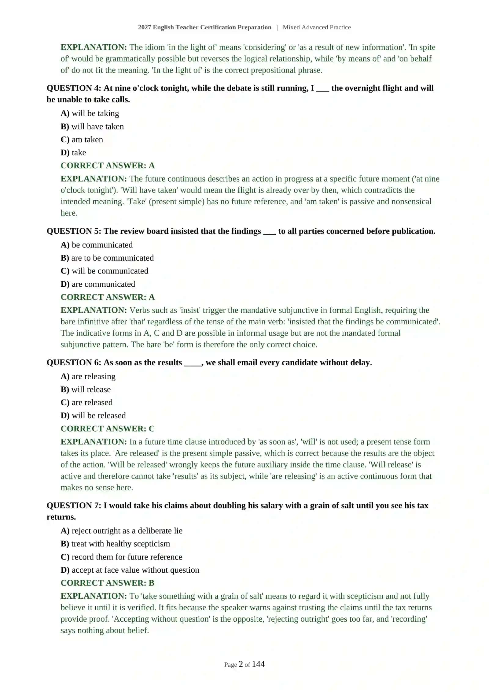 Advanced English Teacher Certification Preparation - Mixed Advanced Practice 3