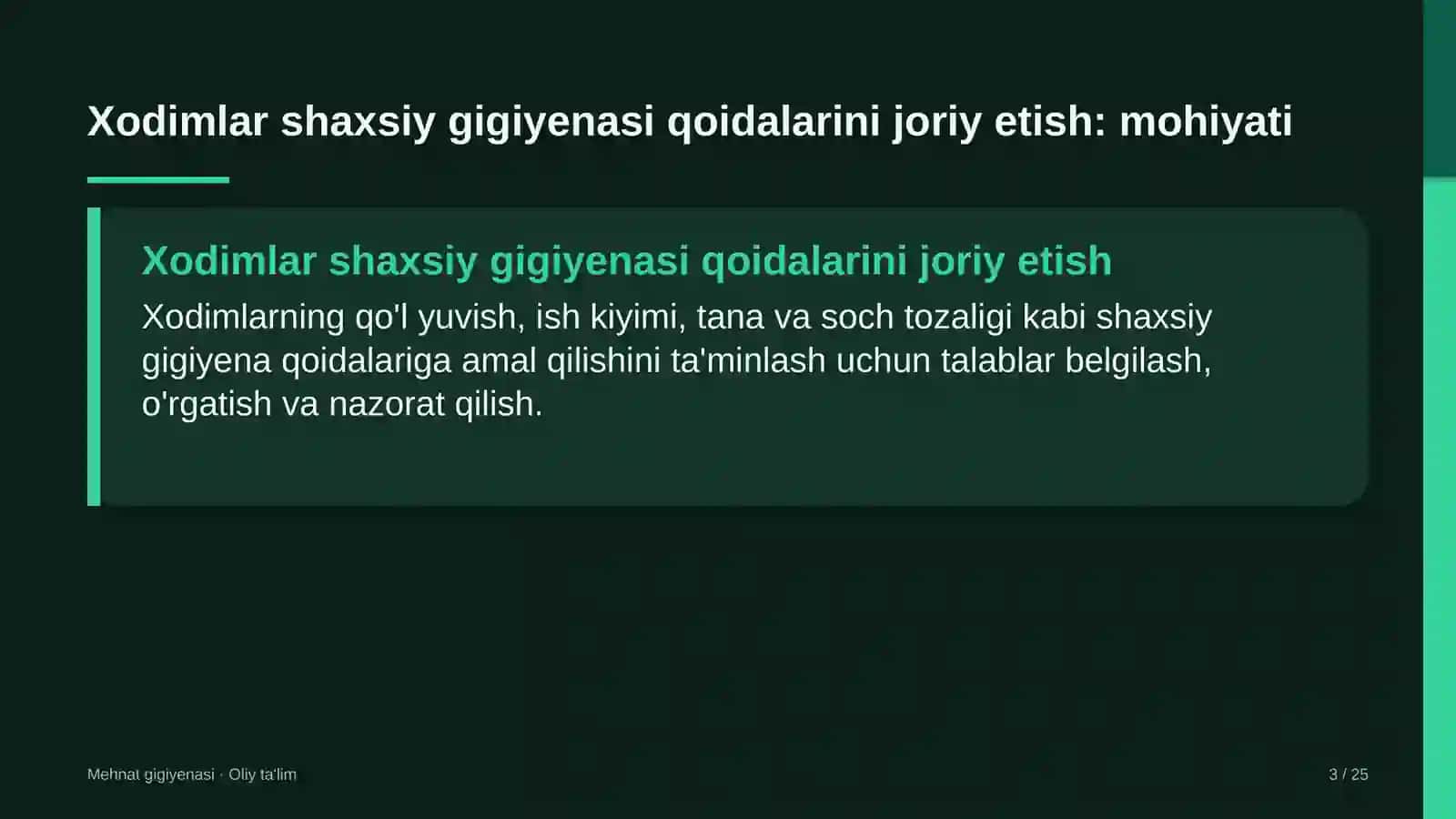 energetika ta'mirlash korxonalarida xodimlar shaxsiy gigiyenasi qoidalarini joriy etish 8371 3