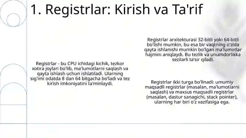 Registrlar. Ularning turlari. Ishlash prinsiplari va qoʻllanish sohalari 3