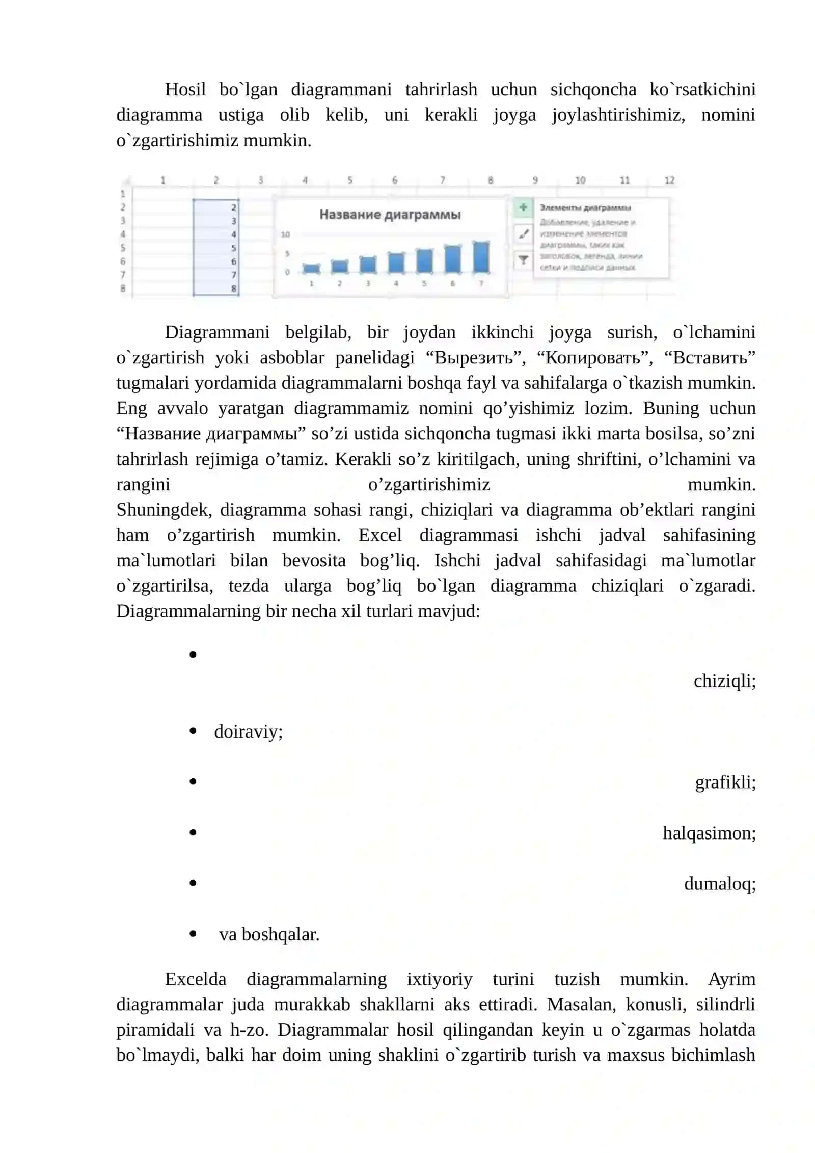 Excel dasturida diagrammalar bilan ishlash 3