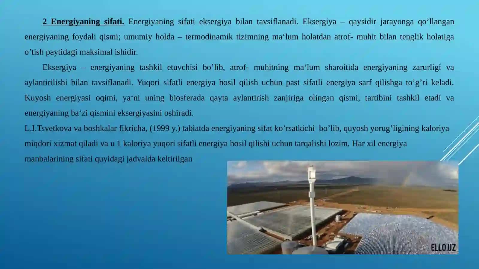 Quyosh energiyasidan elektr energiyasini ishlab chiqarish 3