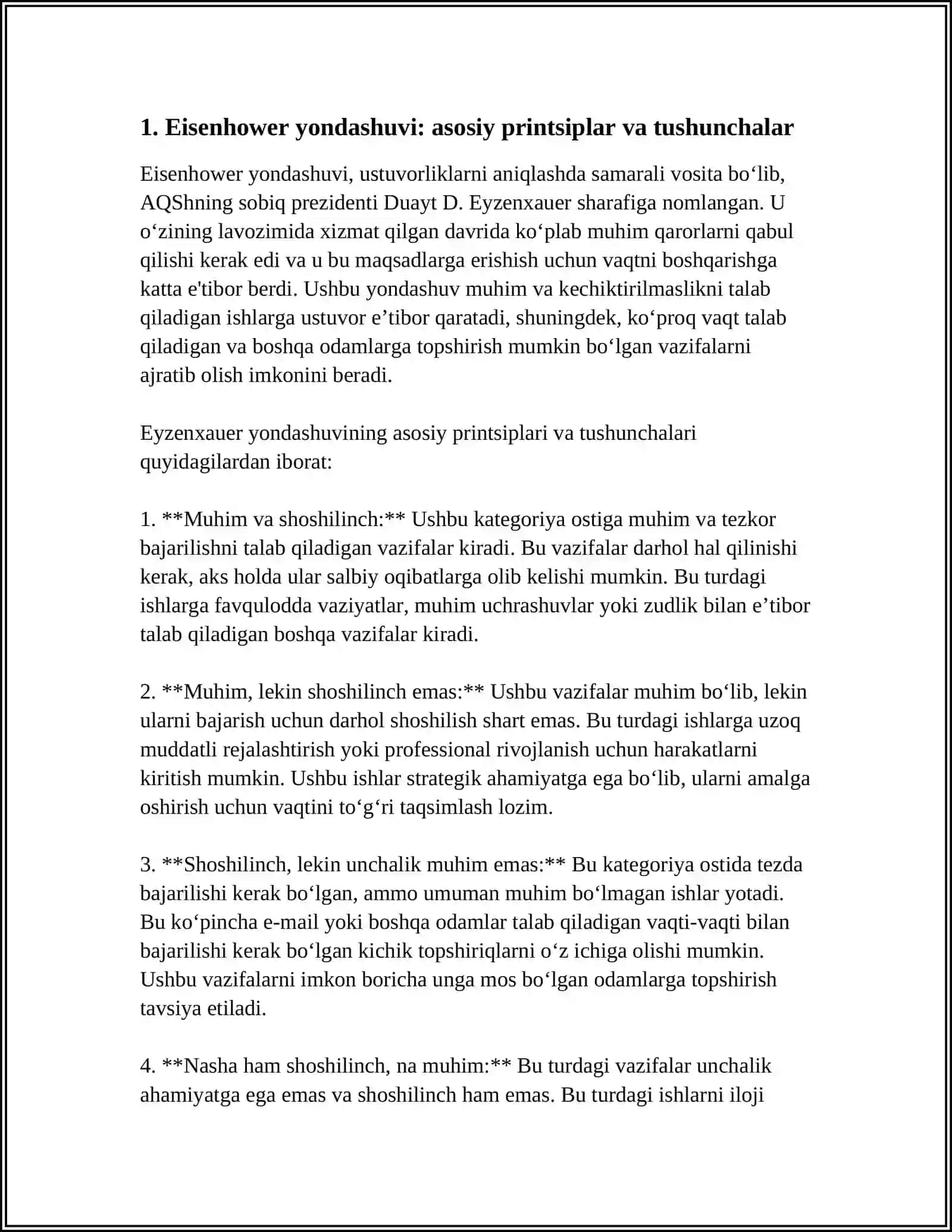 USTUVORLIKLARNI ANIQLASHDA EISENHOWER YONDASHUVI 3