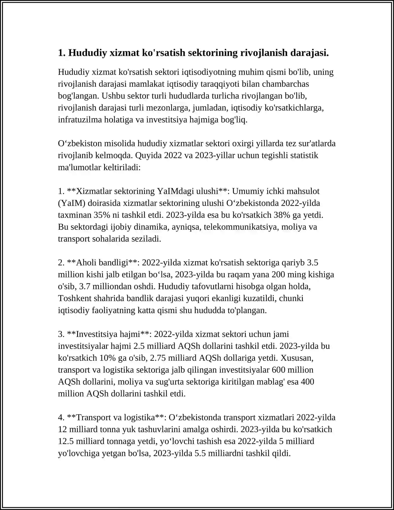 O‘ZBEKISTONDA XIZMAT KOʻRSATISH FAOLIYATINING HUDUDLAR KESIMIDA IJOBIY VA SALBIY TOMONLARI 3