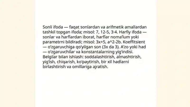 Sonli va harfiy ifoda 3