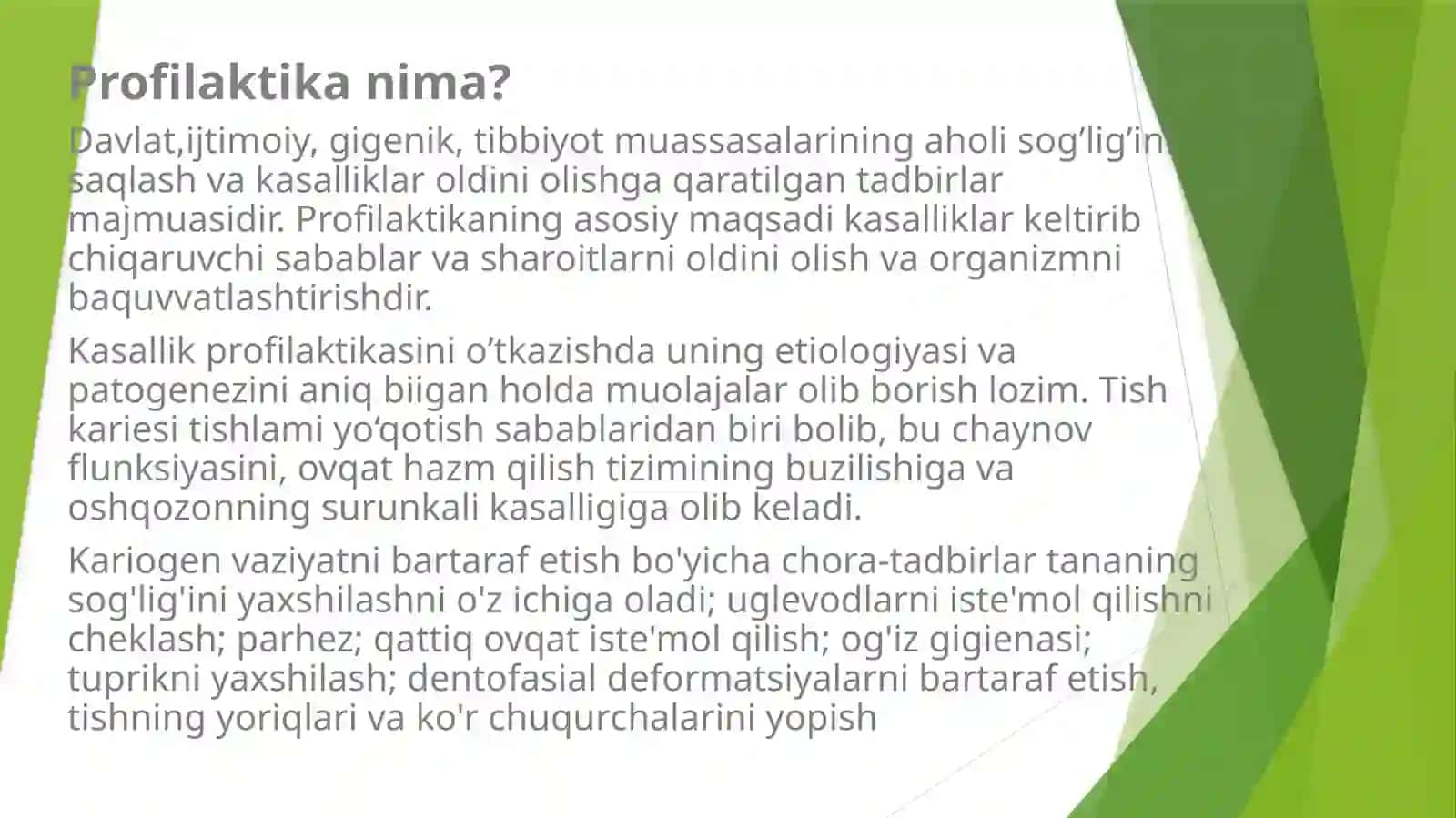 Karies va ovqatlanish tamoyillari 3