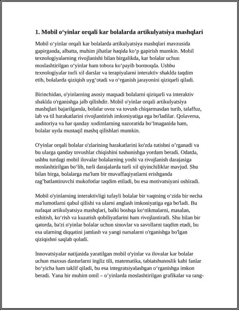 KAR BOLALAR NUTQINI RIVOJLANTIRISH UCHUN MOBIL OʻYINLARDAN FOYDALANISH 3