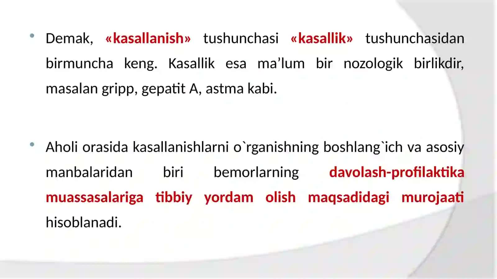 Aholi kasallanishi va uni o`rganish usullari, tibbiy-ijtimoiy qirralari. Jismoniy rivojlanish. Xalqaro kasalliklar tasnifi 3