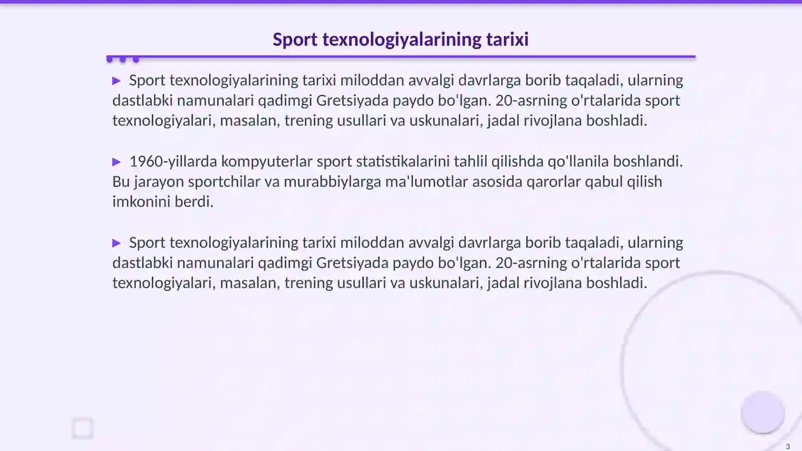 Sport mashg'ulotlaridagi zamonaviy texnologiyalar; Sportning nazariy asoslari 3