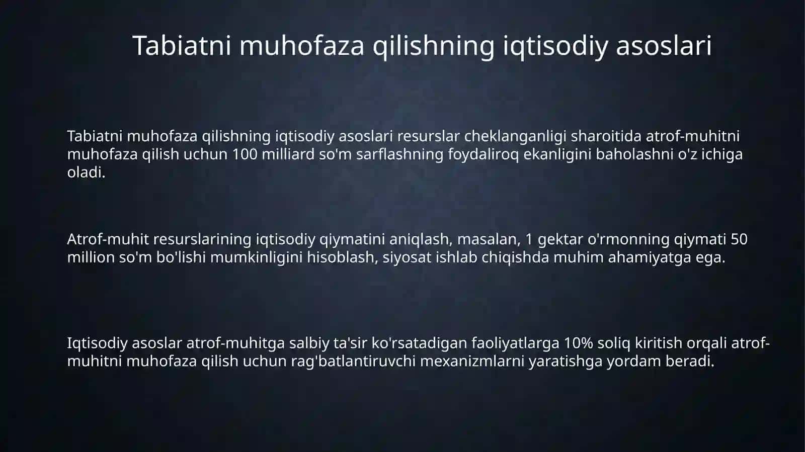 Tabiatni himoya qilish va iqtisodiy tahlil 3