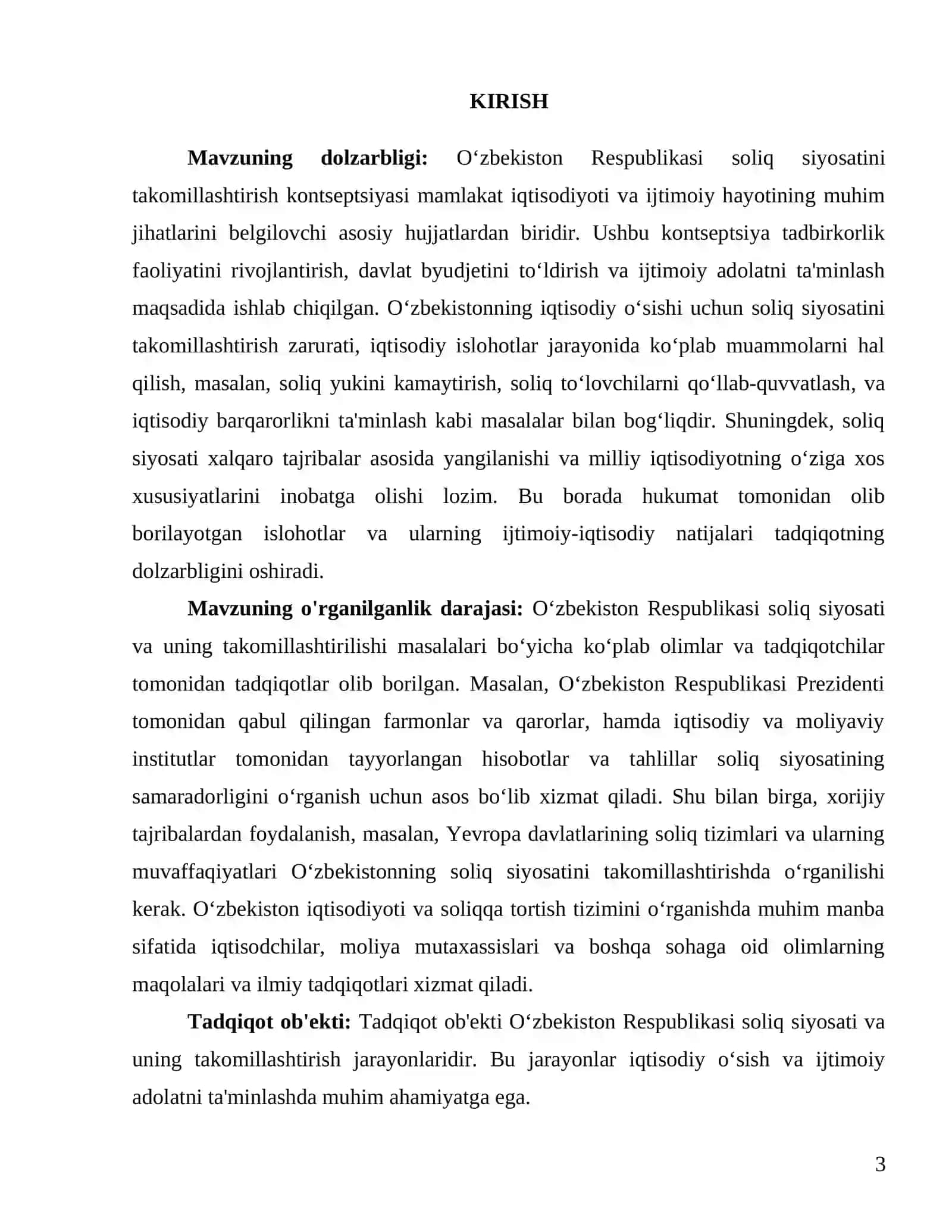 "O‘zbekiston Respublikasi soliq siyosatini takomillashtirish kontseptsiyasining mazmun-mohiyati va ustuvor yoʼnalishlari" 3