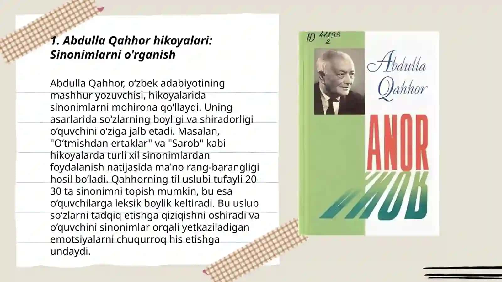 Abdulla qahhor hikoyalari asosida antonim, sinonim, omonim lug‘atlarini tuzish 3