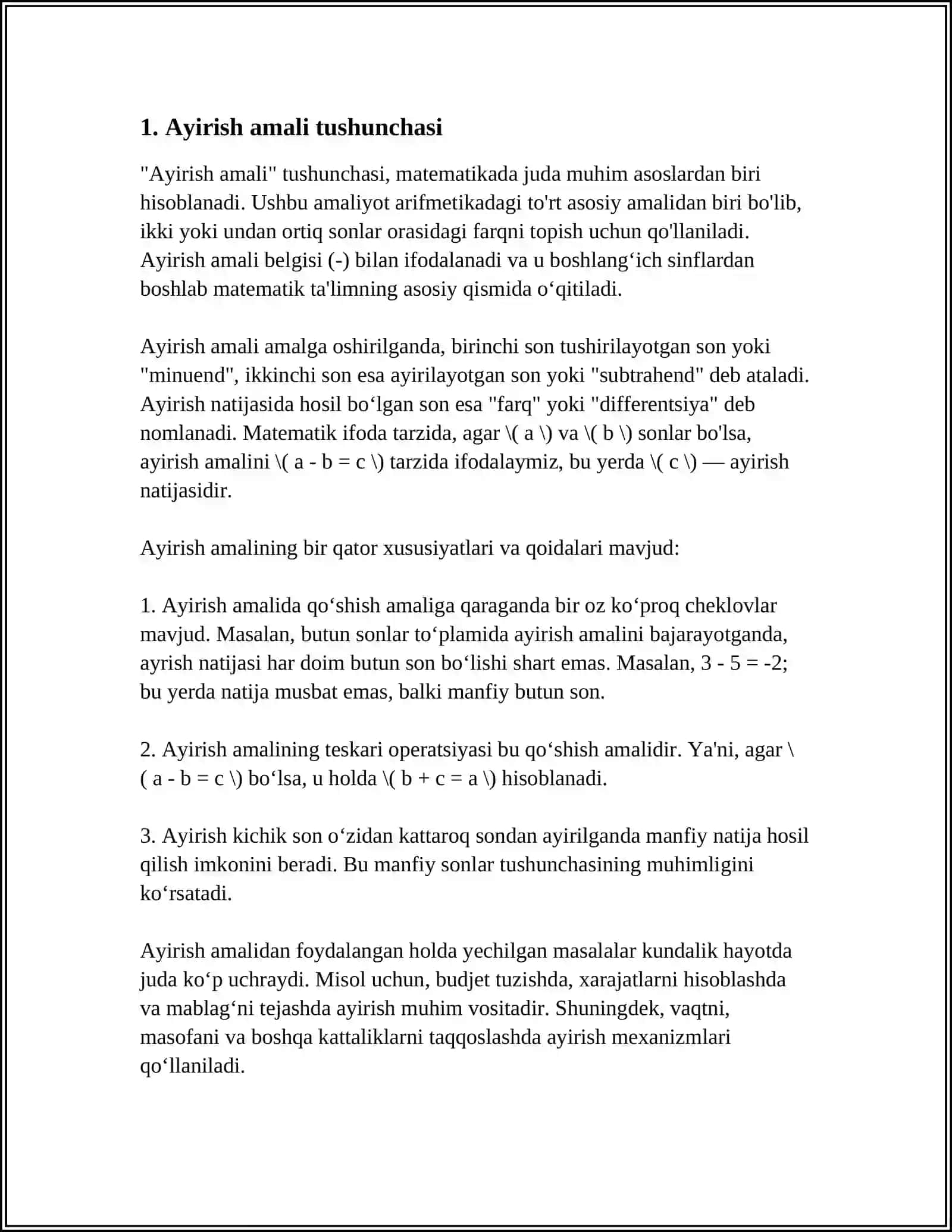 1SINF MATEMATIKA DARSLARIDA AYIRISHGA DOIR SODDA MASALALARNING TUZILISHI VA YECHILISHI BILAN TANISHTIRISH YOʻLLARI 3