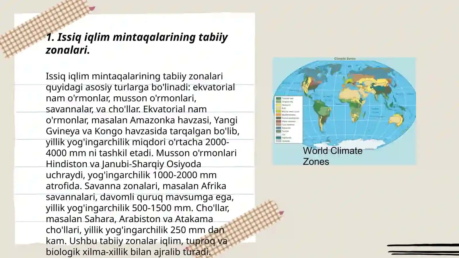 Issiq iqlim mintaqalarining tabiat zonalarida tirik organizmlarning tarqalishi va yashash zonalari 3