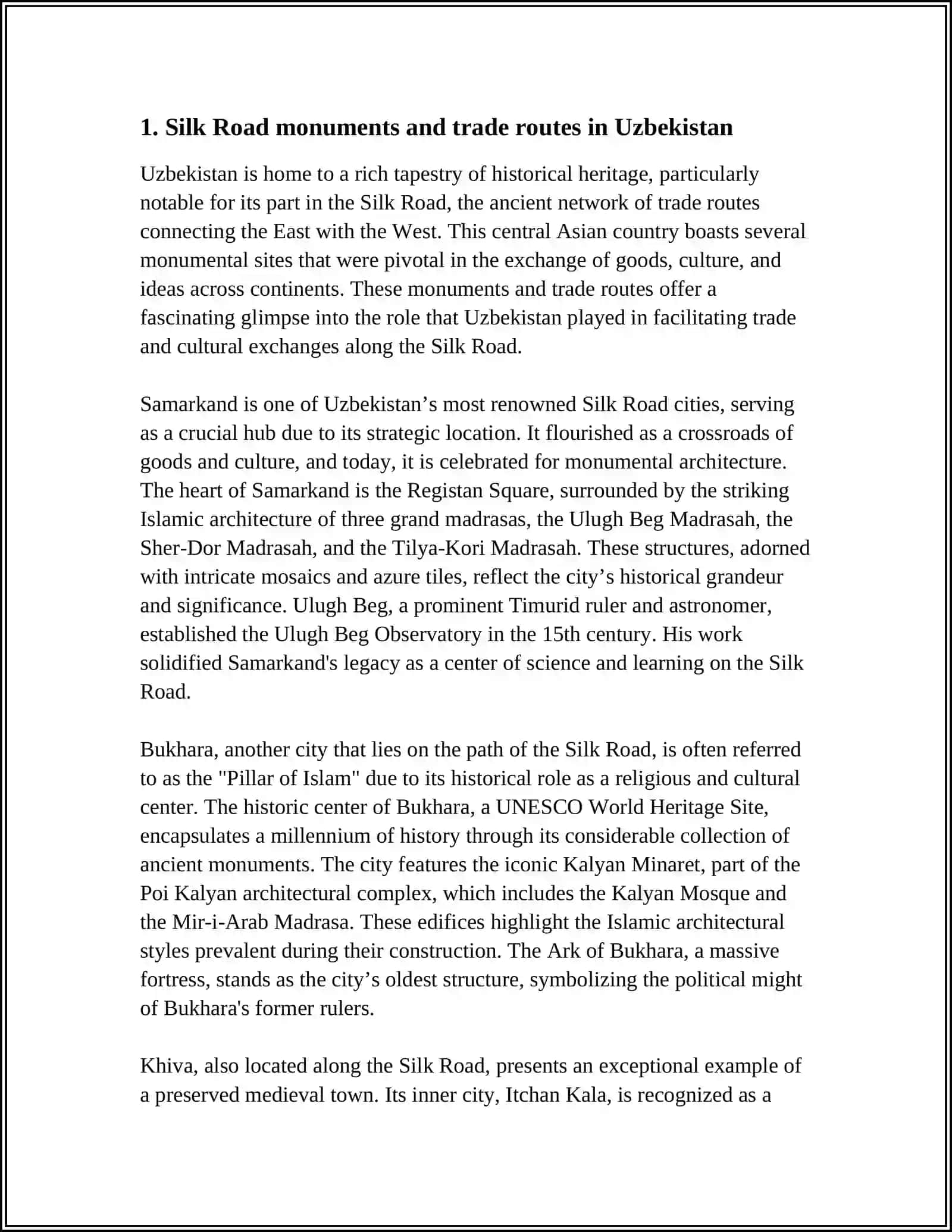 MUSTAQIL ISH Theme: HISTORIAL HERITAGE OF UZBEKISTAN 3