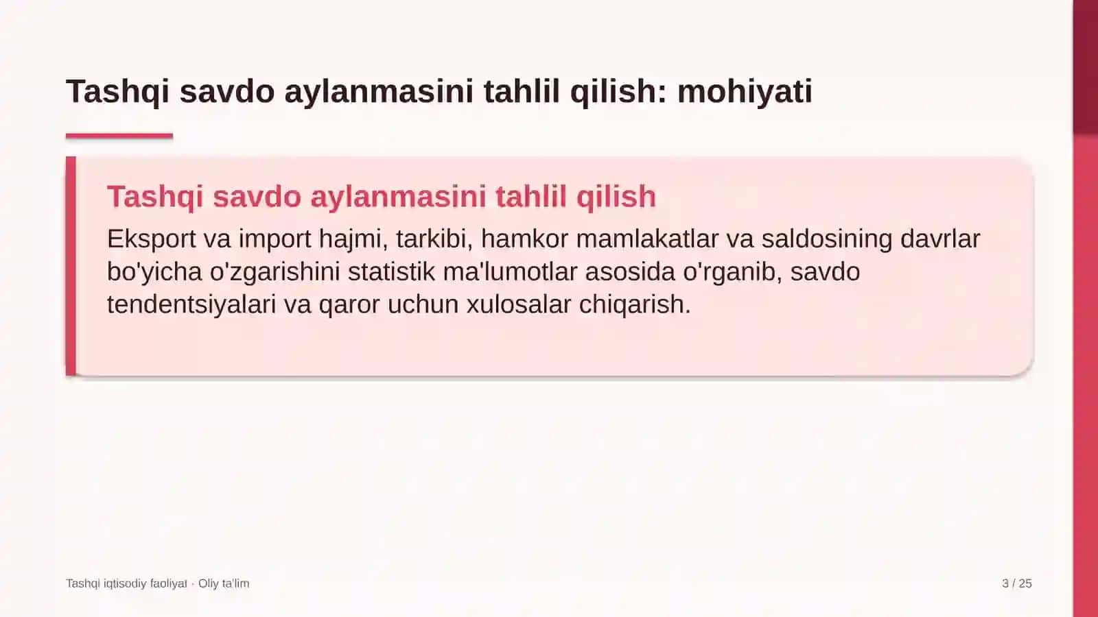 Avtomaktablarda tashqi savdo aylanmasini tahlil qilish 3