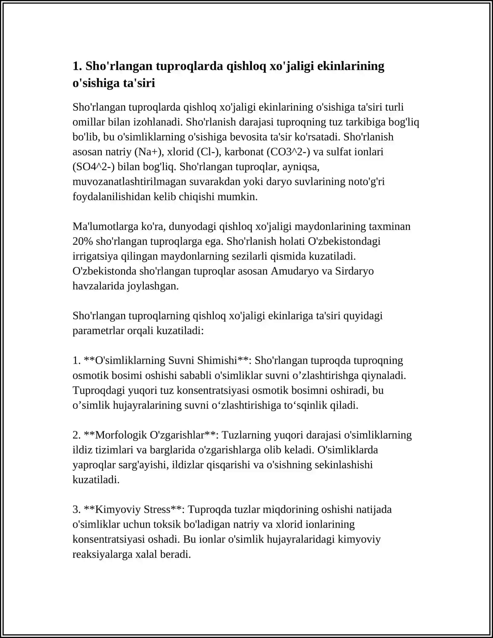 SHO'RLANGAN TUPROQLARNING QISHLOQ XÒJALIGI EKINLARI ÒSISHI VA RIVOJLANISHGA,HAMDA UNING HOSILDORLIGIGA TA'SIRI 3