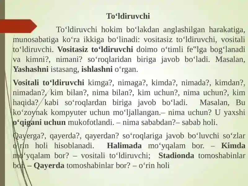 IKKINCHI DARAJALI BO‘LAKLAR. UYUSHIQ VA AJRATILGAN BO‘LAKLI GAPLAR, GAP BO‘LAKLARI BILAN ALOQAGA KIRISHMAYDIGAN BO‘LAKLAR 3