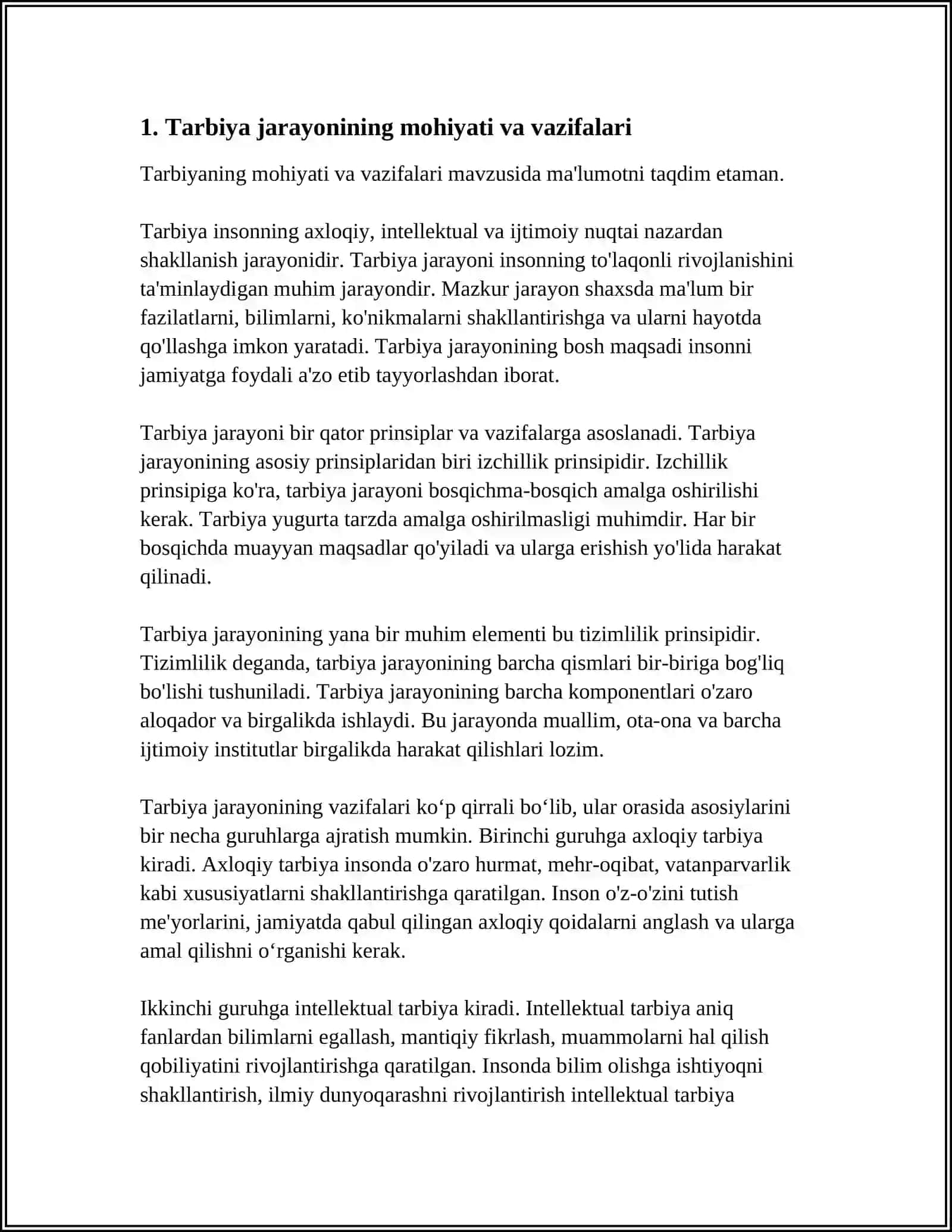 TARBIYA JARAYONI MOHIYATI,MAZMUNI,TARBIYA TAMOYILLARI VA METODLARI 3
