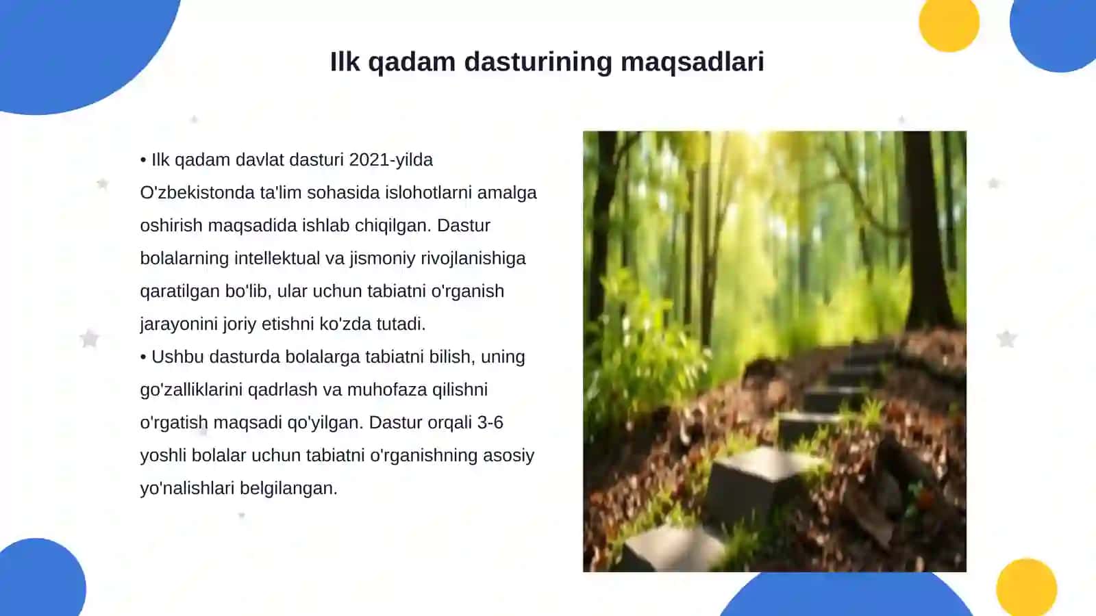 Ilk qadam davlat dasturida tabiat bilan tanishtirish mazmuni 3