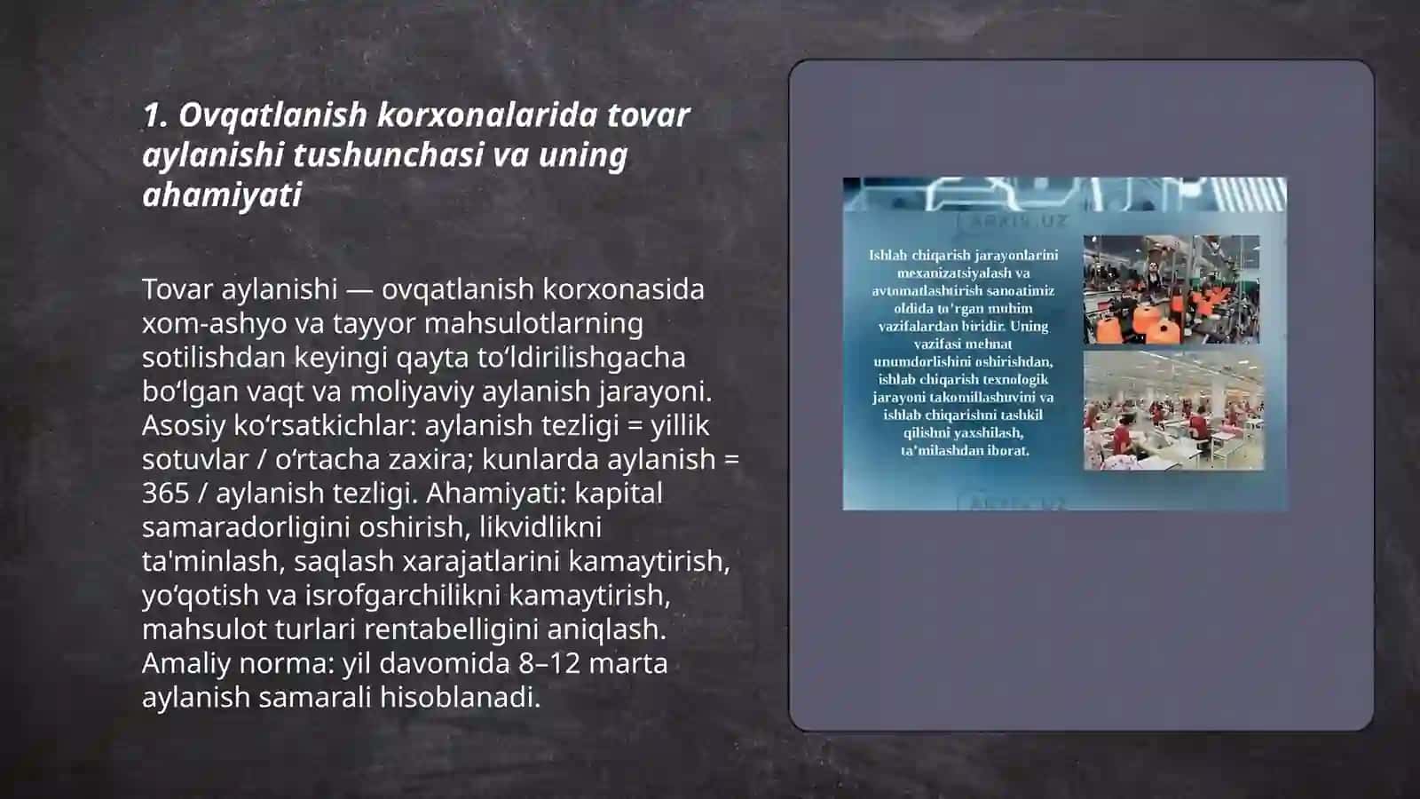 Ovqatlanish korxonalarining tovar aylanishi va mahsulot ishlab chiqarish ko‘rsatkichlarini tahlil qilish 3