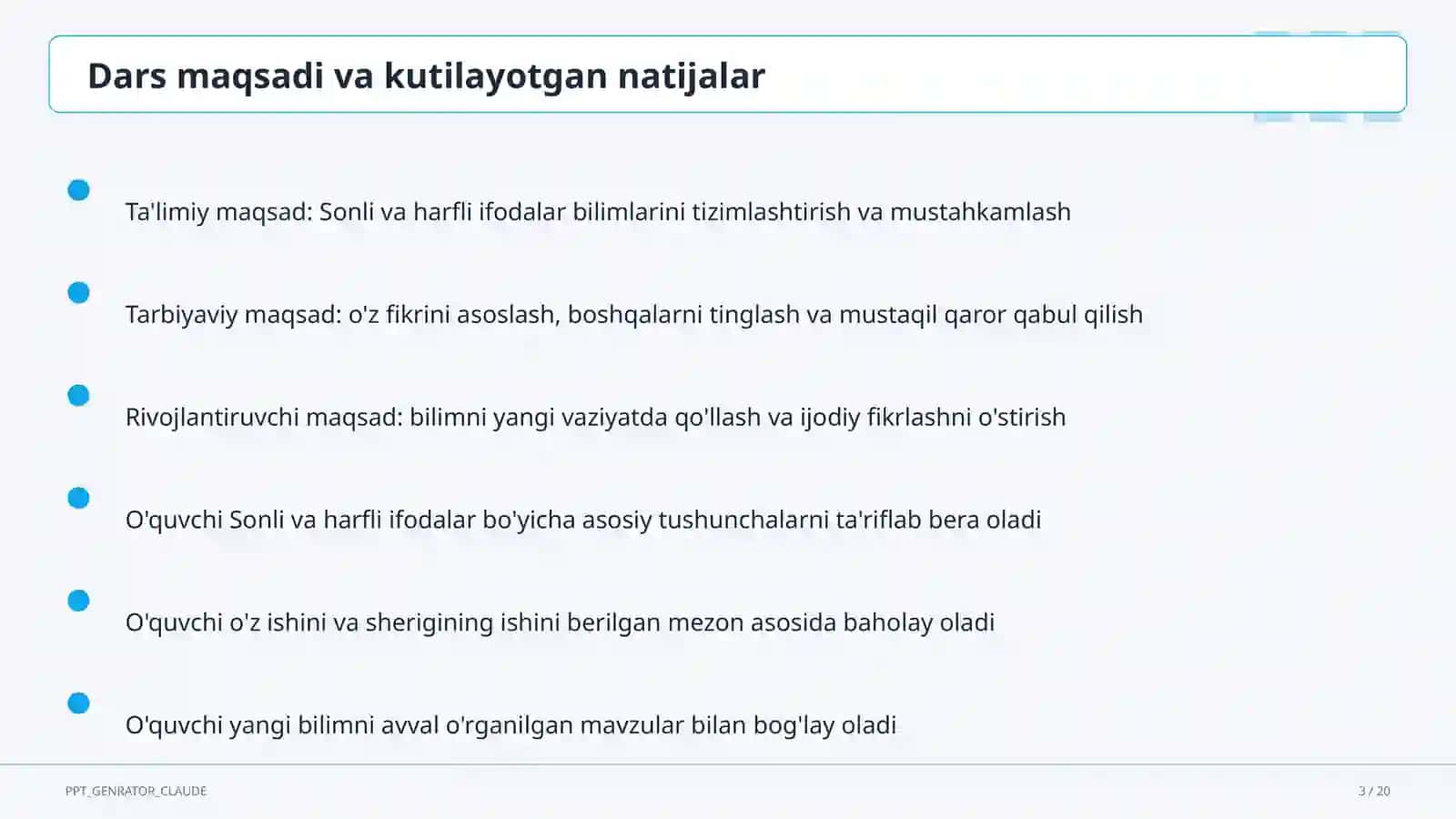 Sonli va harfli ifodalar (5-sinf) 3