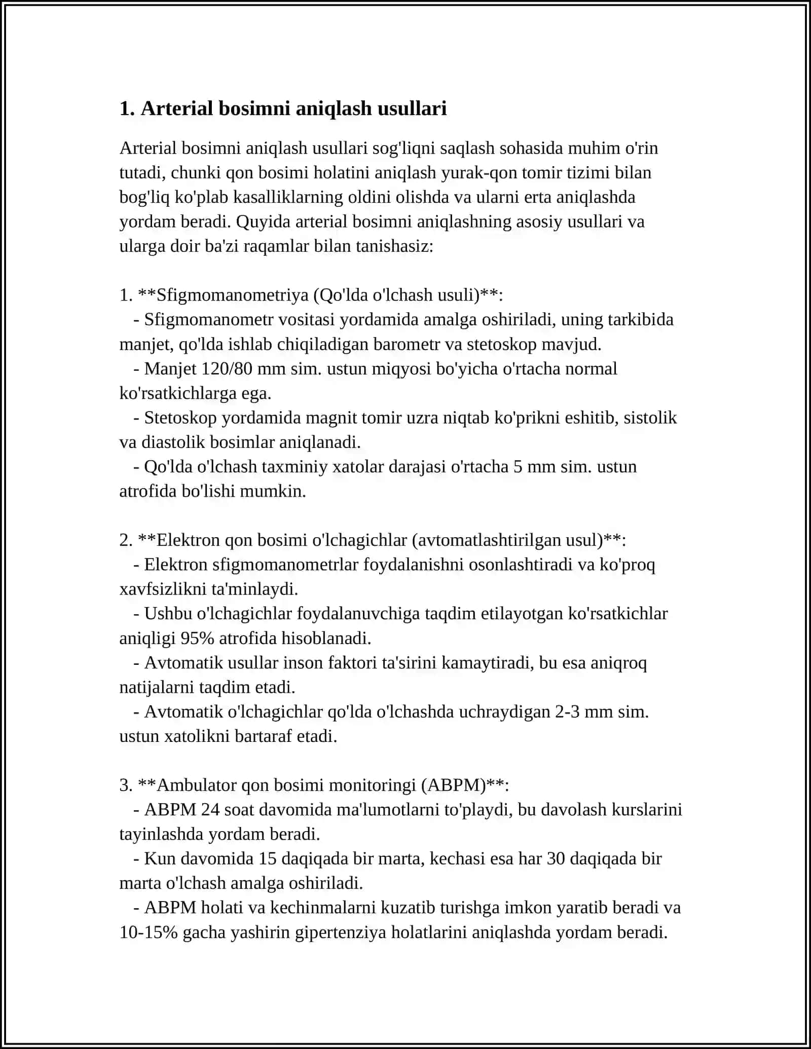 Qonning arterial va venoz bosimini aniqlash usullari 3