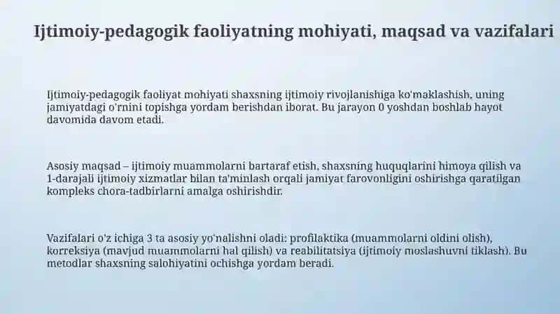 Ijtimoiy pedagogik faoliyat turlari 3