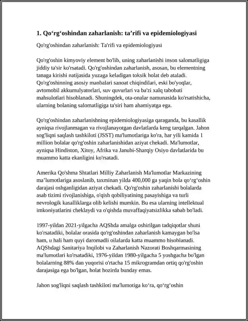 QOʻRGʻOSHINDAN ZAHARLANISH.ETIOLOGIYASI,PATAGENEZI,TASNIFI,DAVOLASH,DIAGNOSTIKA.OLDINI OLISH CHORA TADBIRLARI. 3