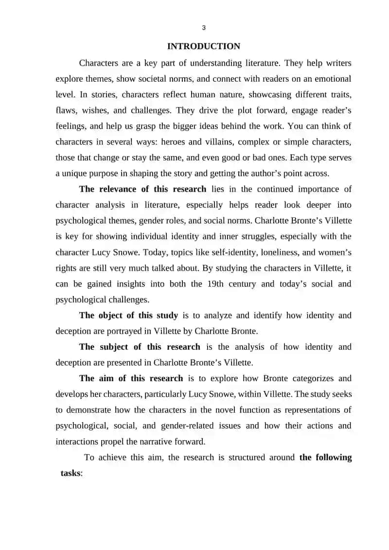 ategory of character in Sh. Bronte’s novel “Villette”
COURSE PAPER“Sharlotta Brontening “Villette” r 3