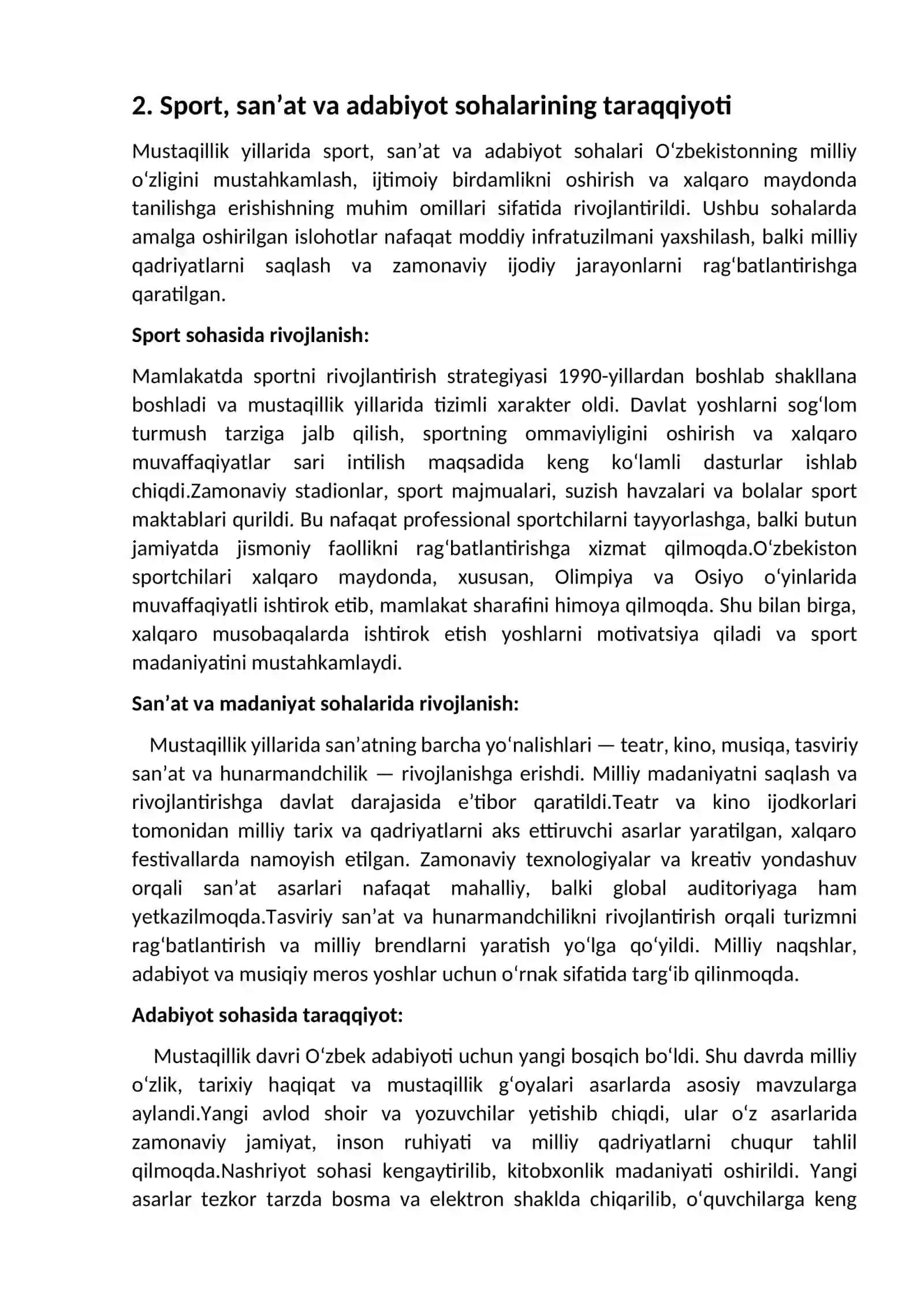 Mustaqillik yillarida O'zbekistonda fan, ta'lim, sport, san'at, adabiyot va sog'liqni saqlash tizimi rivoji 3