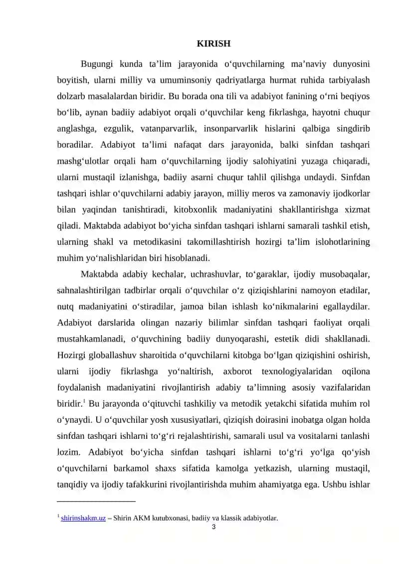 Adabiyot bo‘yicha sinfdan tashqari ishlarni tashkil qilish 3