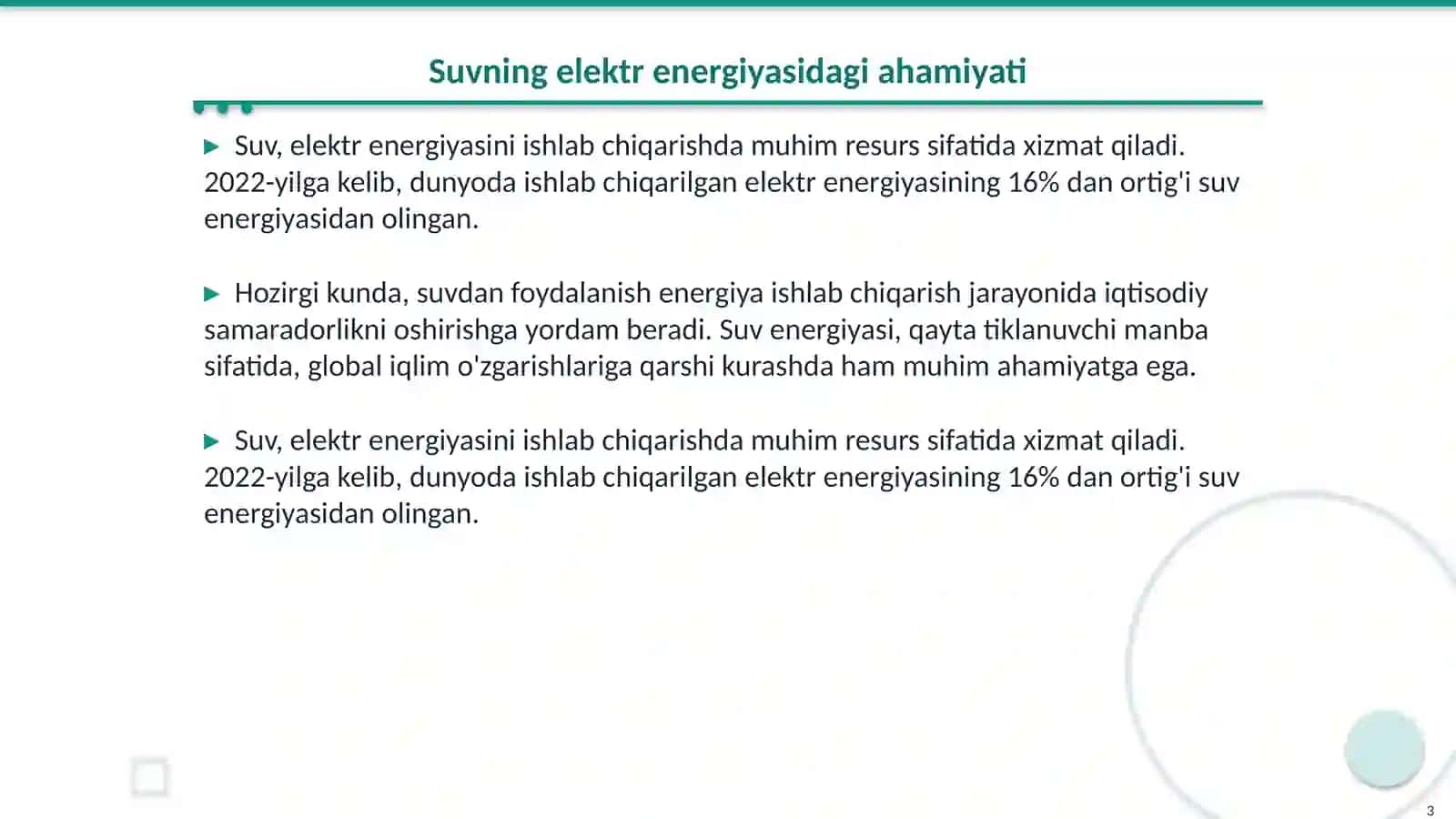 Elektr-energiya omili.IESda suvdan foydalanish 3