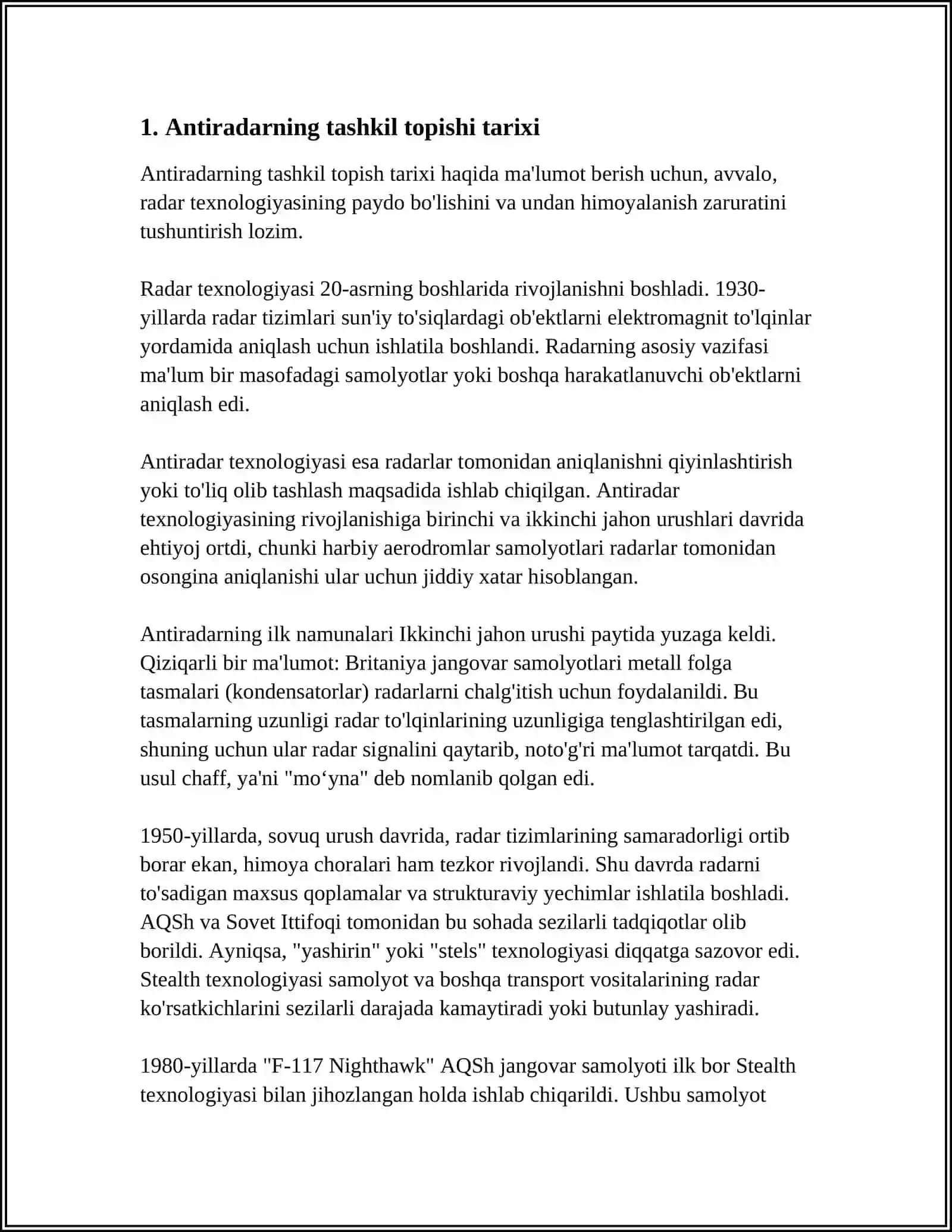 ANTI RADARNING TASHKIL TOPISHI VA UNING XARAKTERISTIKASI 3
