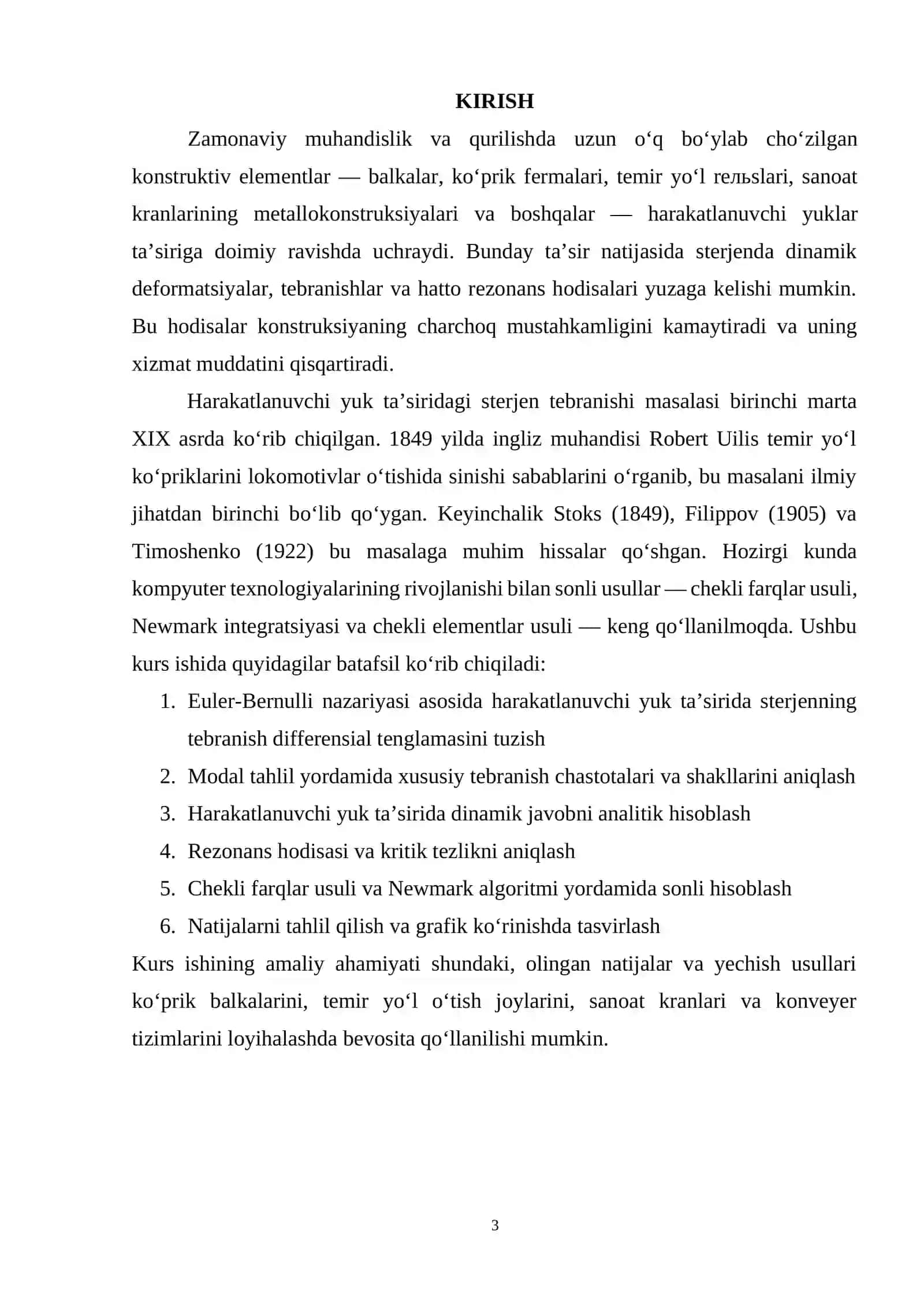 Sterjenning harakatlanuvchi yuk ta’sirida tebranishi matematik modellashtirish va sonli tadqiq etish 3