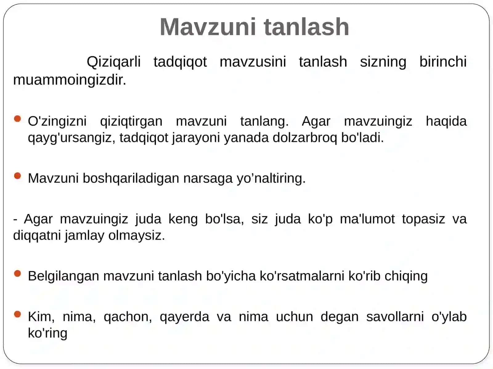 TADQIQOT MAVZUSI TANLASH & TADQIQOT TAKLIFI 3