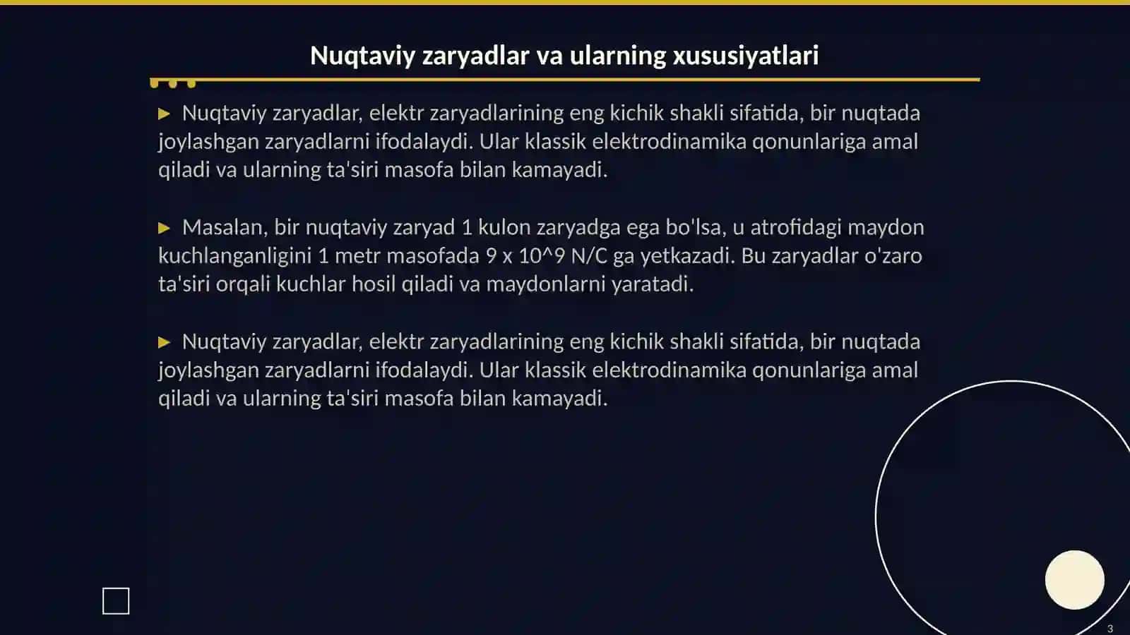 Nuqtaviy zaryadlar tizimining maydon kuchlanganligi 3