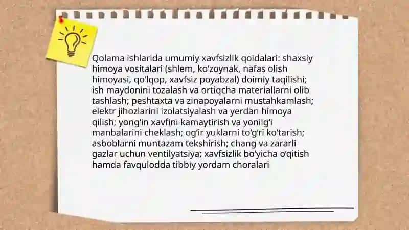 Qolamalarni qurish ishlarini bajarishda xavfsizlik texnikasi 3