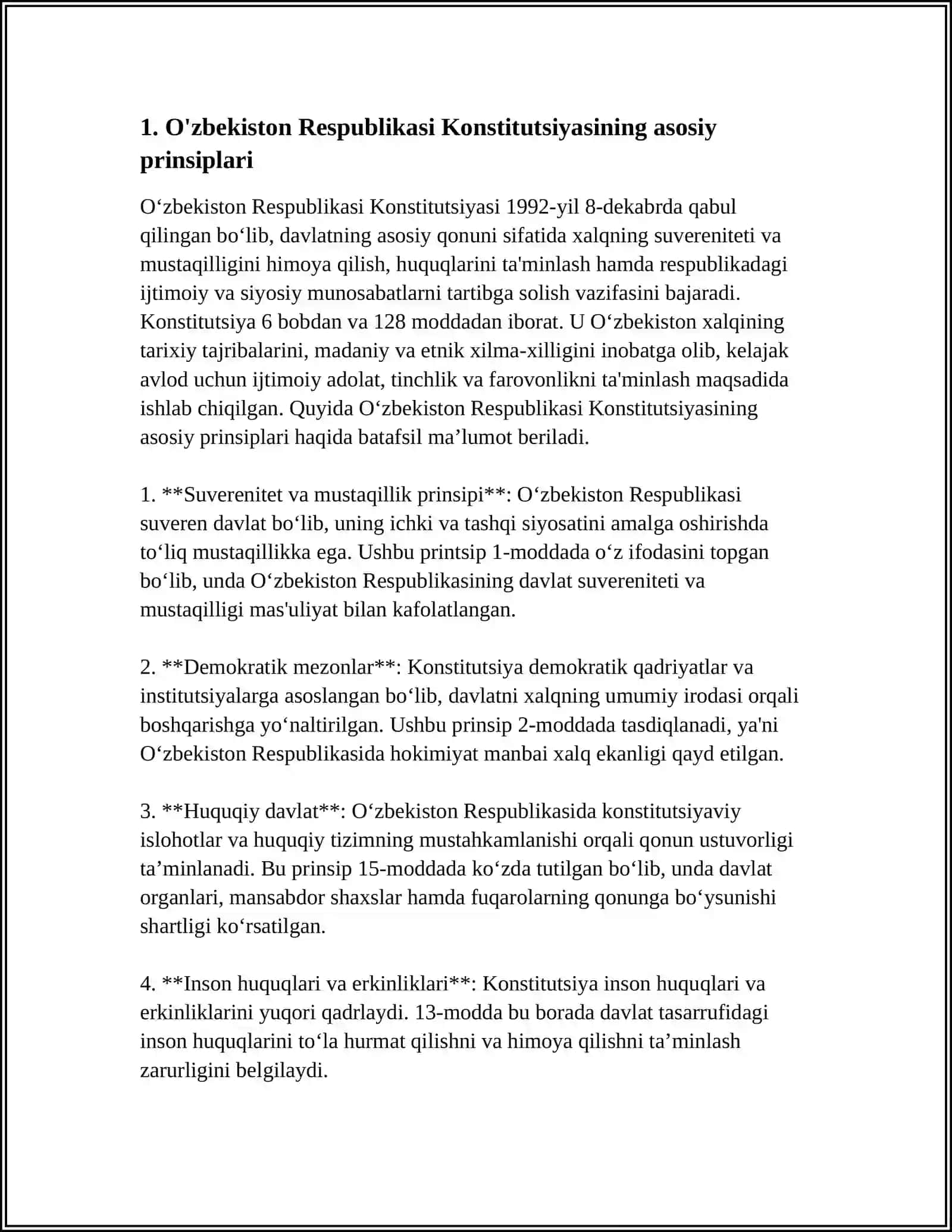 UZBEKISTON RESPUBLIKASINING KONSTUTSIYASIDA INSON HUQUQLARI VA QONUNCHILIK MASALASI 3